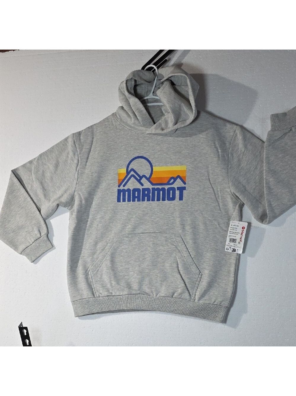 Marmot Gray Hoodie with Blue and Yellow Graphic Womens XL
